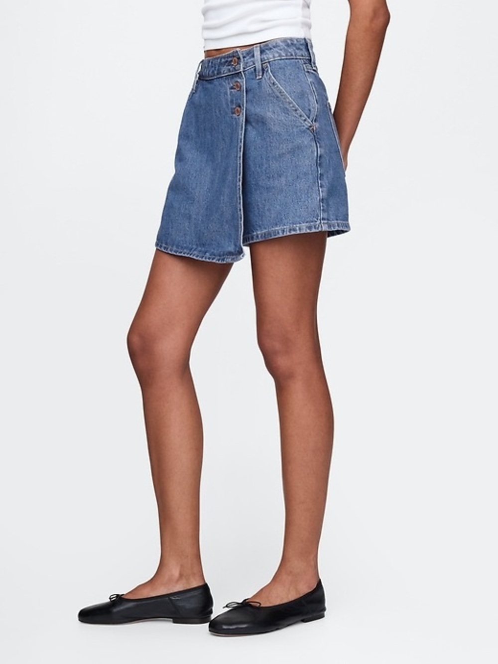 GAP Denim Mini Skort 28/6P Crossover Button Closure Medium Wash Faux Wrap Skirt